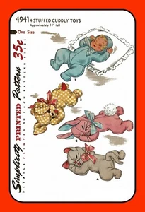 BABY Doll TOYS Bunny CAT Dog Stuffed Animals Pattern 4941 Vtg 1954 Craft - Picture 1 of 6