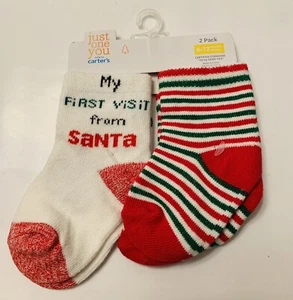 Pack de 2 calcetines Carter's Baby "Mi primera visita de Santa" y rayas 6-12 M - Imagen 1 de 4
