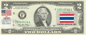 $2 DOLLARS 1995 STAMP CANCEL FLAG OF UN FROM THAILAND VALUE $125 - Picture 1 of 2