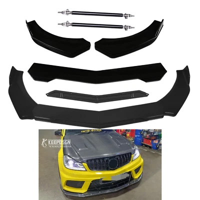 For Mercedes Benz C63 AMG W204 Front Bumper Lip Splitter Spoiler + Strut Rods - Imagem 1 de 4
