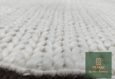 Hand Knitted Chunky Wool Indoor Area Rug, Chunky Wool Rug-Color Ivory/Off White - Image 1 of 4