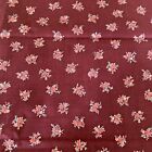 3/4 YD 44"W Vtg Peter Pan Fabrics Pink Floral Bouquet on Burgundy Cotton Fabric