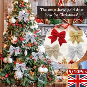 Bowknot Christmas Tree Present - 5/10Pcs Large Bows Xmas Ornaments-UK - Picture 1 of 22
