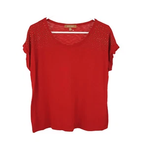 Ellen Tracy Women's Embellished Knit Top Size Small Short Sleeve Red - Picture 1 of 6