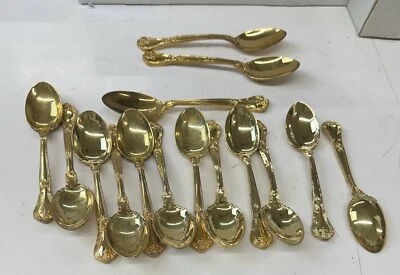 Столовые приборы Godinger Grand Master 12 чайных ложек и 3 столовые ложки золотистого цвета - Изображение 1 из 3