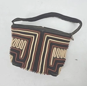 1940s Coil Bag * Vintage telephone cord purse handbag Retro Brown Cream & Black - Picture 1 of 12