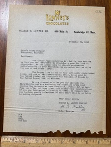 Vintage 1949 letterhead Lowney's Chocolates Cambridge MA - Picture 1 of 1
