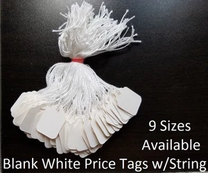 Pre-Strung Blank White Merchandise Price Tags Large Small Hang String Jewelry - Picture 1 of 3