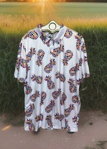 Proud 90 Men's Polo Golf Shirt Sz 2X Stretch Multicolor Pineapple Print - Picture 1 of 8