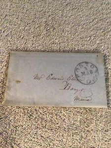 1852 Stampless Cover/Letter Boston MA to Bangor ME BLACK STAMP Business C#HM - Picture 1 of 3