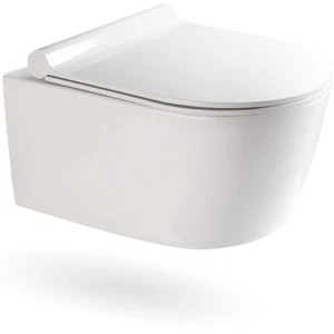 Spülrandloses Wand Hänge WC Spülrandlos Toilette Tiefspüler mit Sitz Softclose - Bild 1 von 11