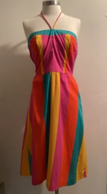Vestido discoteca vintage años 70 algodón colorido rayas verano halter talla M Foto 1 de 4