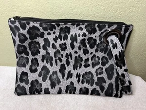 Pochette da polso rettangolare con cerniera stampa leopardata grigia nera facile da pulire - Foto 1 di 8