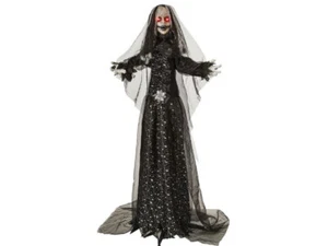 Standing Animated Bride with Black Dress Halloween Haunted House Prop 5ft 6" - Picture 1 of 3