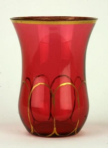 Victorian Cranberry Glass Vase with Gold Trim  -  4⅝" - Picture 1 of 4