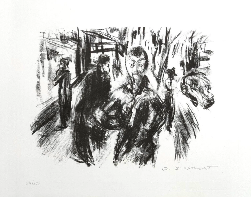 Robert Liebknecht Straßenszene mit Fußgängern 1925 Lithographie Expressionismus - Bild 1 von 1