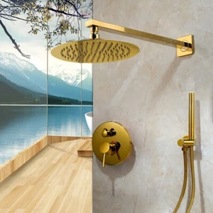 Juego de ducha de latón dorado premium grifo de 8" cabeza Rianfall con cabeza de mano - Imagen 1 de 2