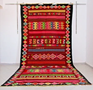 Vintage Moroccan Handmade Kilim Rug Geometric Berber Old Rug Authentic Carpet - Picture 1 of 23
