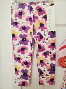 New Babee MeeLeR Kids Girls Legging Pants Purple Yellow Multi Color Floral - Picture 1 of 14
