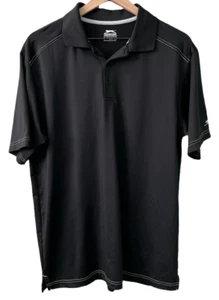 Slazenger Mens Large LG L Golf Polo Polyester Stretch Black Short Sleeve Shirt - Picture 1 of 5