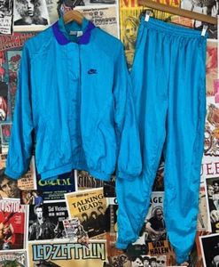 Vintage 90s Teal Nike Track Suit Men's Medium Gray Tag Athletic Training Fitness - Picture 1 of 17