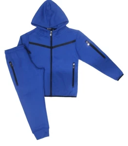 KIDS BOYS GIRLS SOID ORGINAL HOODED TECH SWEATSUIT W/DRAWSTRINGS (S UPTO XL) - Picture 1 of 21