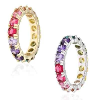 18K Yellow Gold Over 925 Sterling Silver Multicolor Eternity Ring Band with Gems - Image 1 of 4