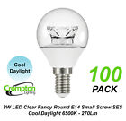 100 X 3W Clear Led Cool Daylight Light Globes Bulbs Lamps Small Screw E14 Ses