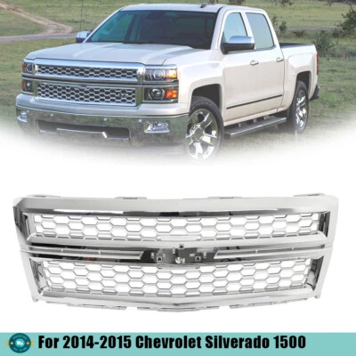 Front Grille For Chevrolet Silverado 1500 2014-2015 Chrome Silver 23259624 - Image 1 of 4