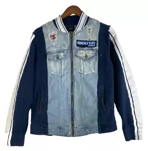Chaqueta vaquera elástica descolorida con cremallera completa azul para hombre ROCKSTAR ORIGINAL - Imagen 1 de 9