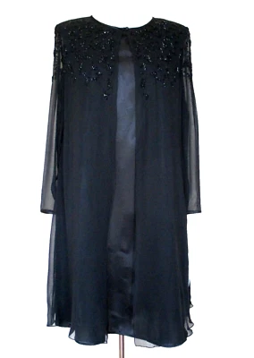 Vestido Scala Vintage Talla 10 Mujer Negro Cuentas Seda Gasa Mangas Transparentes Nuevo con Etiquetas Foto 1 de 4