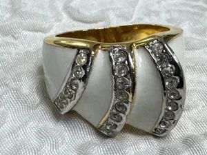 Vintage Emaille Strass Muschel mit Lagenlook geometrischer Stil Ring 9,25 - Bild 1 von 12