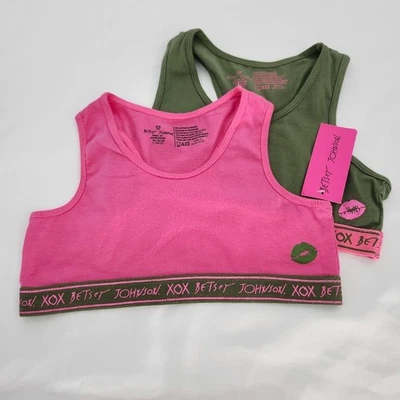 Sujetador deportivo Betsey Johnson nuevo con etiquetas para mujer paquete talla L (10/12) rosa verde yoga activo Foto 1 de 4
