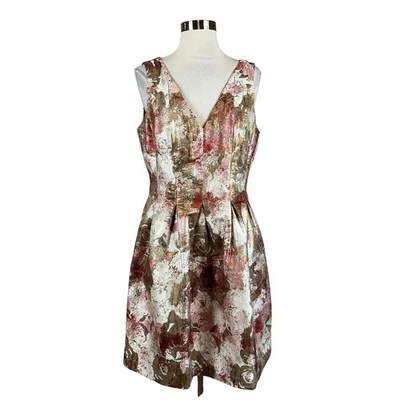 Vestido de cóctel Vince Camuto para mujer talla 10 dorado floral ajuste metálico y acampanado Foto 1 de 4