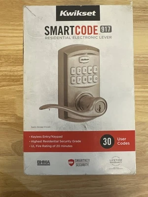 Palanca de níquel satinado sin llave Kwikset SmartCode 917 con 30 códigos de usuario Foto 1 de 4