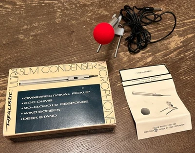 Vintage Realistic 33-1050 Ultra Slim Condenser Mic Omnidirectional 600 OHMS - Image 1 of 4