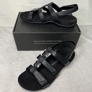 New In Box 12 M Vionic Amber Leather Black Strappy Comfort Sandal Womens NIB 12M - Picture 1 of 22