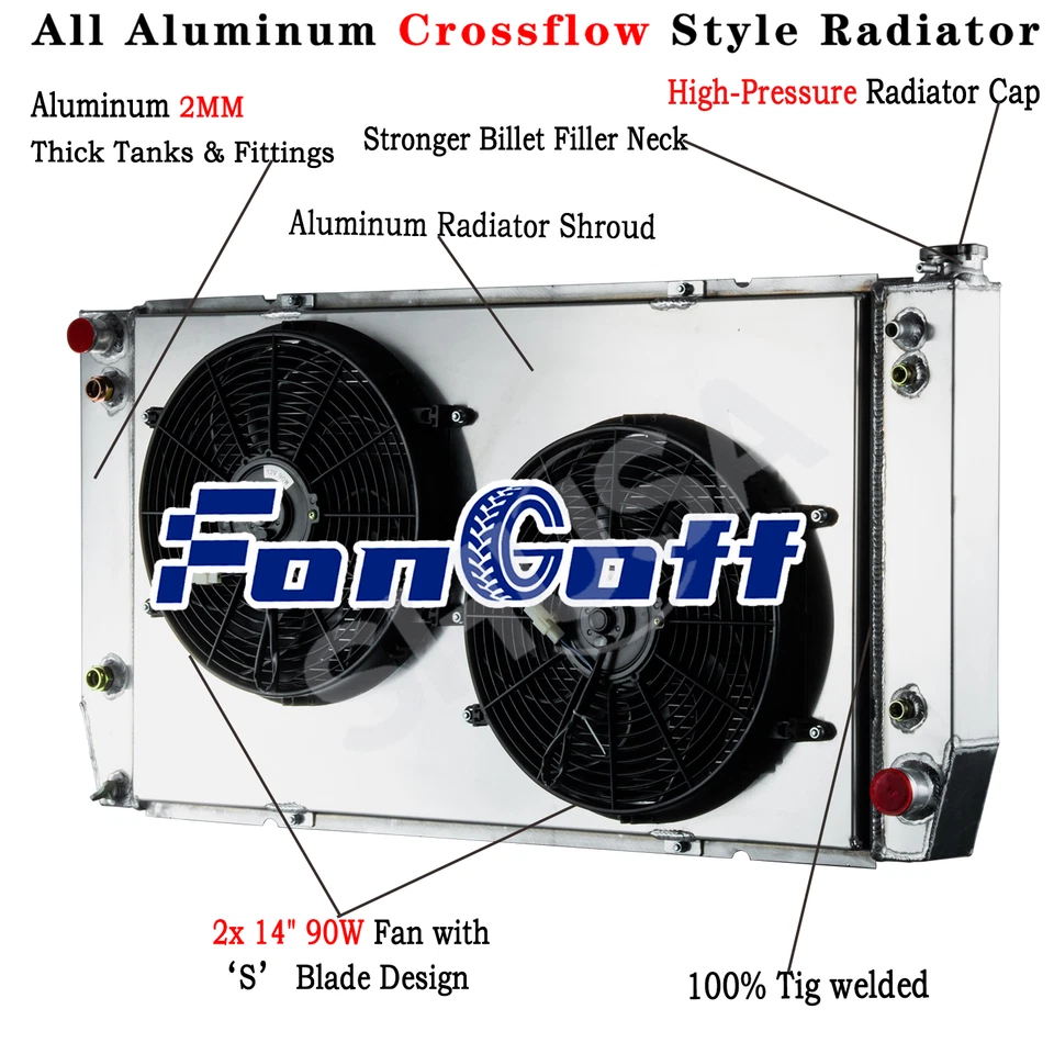 4 Row Radiator Shroud Fan For 88-2000,97 Chevy GMC C2500 C3500 K2500 Pickup 7.4L Foto 1 de 4