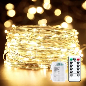 33Ft 100 LED Outdoor String Lights, Warm White Fairy Lights Battery Operated wit - Picture 1 of 12
