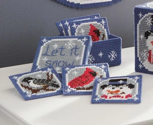 Mary Maxim Let It Snow Coasters and Holder Plastic Canvas Kit - Set of 6 - Picture 1 of 1
