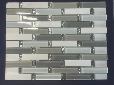 NY61 White/Gray Glass Marble Rectangle Mosaic Tile Kitchen Bathroom Backsplash - Image 1 of 4