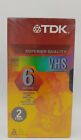 TDK Blank VHS Tapes Superior Quality T-120 6 Hrs EP 2 Pack New Sealed 