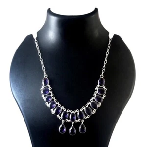 Purple Amethyst Gemstone 925 Sterling Silver Handmade Necklace Jewelry 18" - Picture 1 of 3