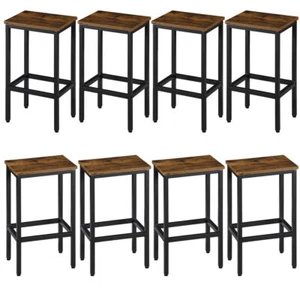 8PCS Bar Stools Counter Height Bar Stool Solid Wood Saddle Stools Black Grey - Picture 1 of 19
