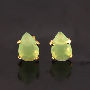 Casual Wear Lite Green Chalcedony Yellow Gold Plated Pear Shape Stud Earrings - Picture 1 of 5