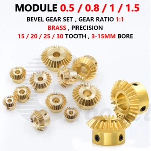 Bevel Gear Set Brass Mod 0.5/0.8/1/1.5 1:1 Pairing 15/20/25/30 Tooth Miter Gear - Picture 1 of 17