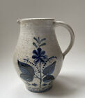 Pottery By Sugar Camp Glazed Stoneware 6” Pitcher Cobalt Blue Flower Design -C25