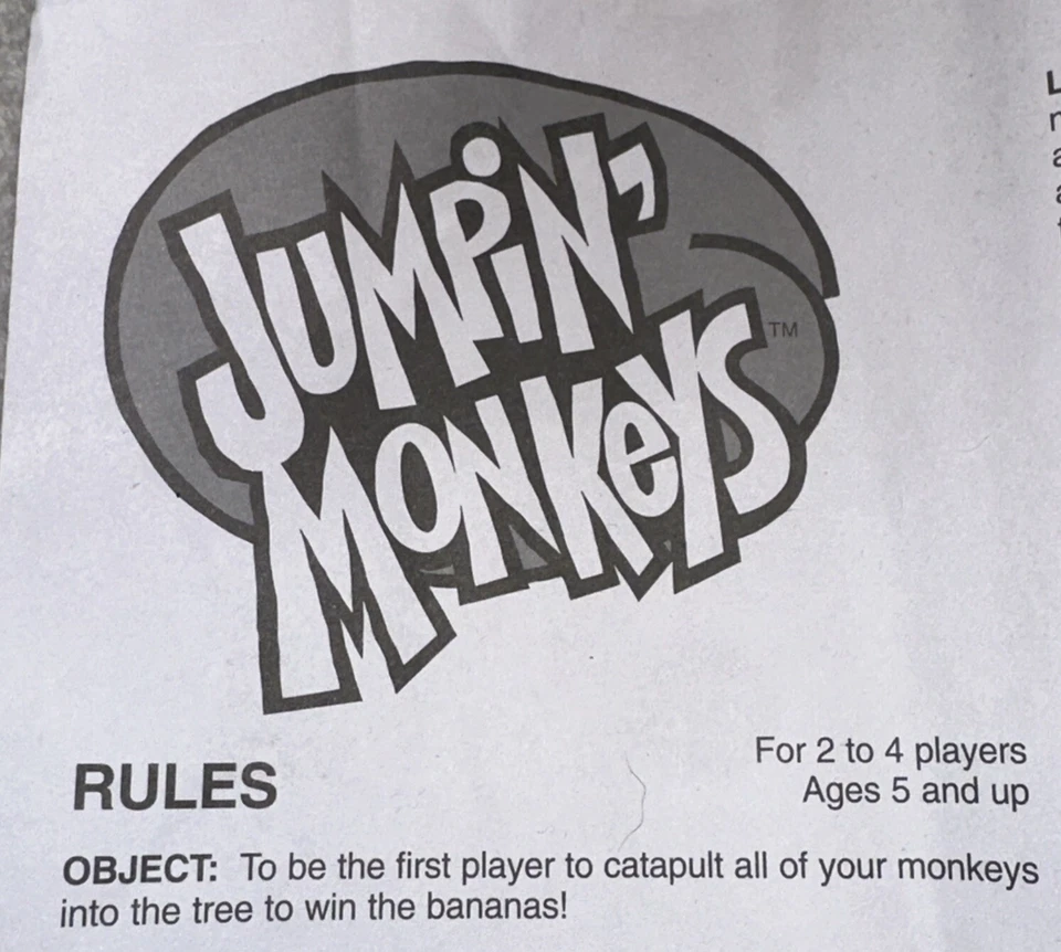 Vintage Pressman Toys 1991 Jumpin Monkeys Instructions Replacement Part Piece - Image 1 of 1