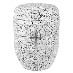 White Metal Cremation Urn For Ashes, Art Cremation Urn cracked effect paint. - Imagen 1 de 7