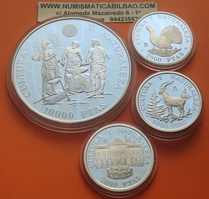 8,20 ONZAS x España CULTURA y NATURALEZA 2000 + 5000 + 10000 PESETAS 1995 PLATA - Picture 1 of 5